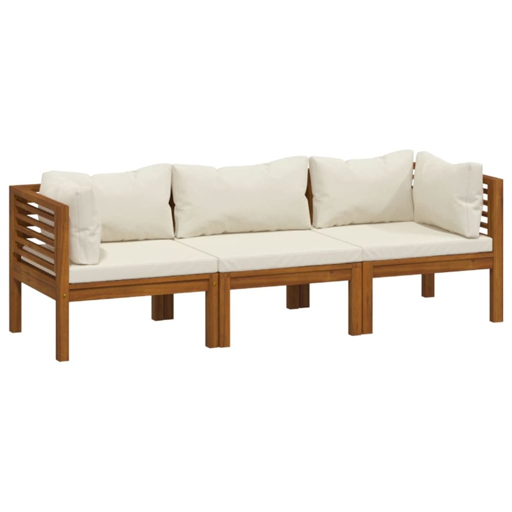 Garden Lounge Set Cream Solid acacia wood, fabric (100% polyester). Picture 2