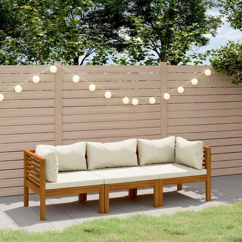 Garden Lounge Set Cream Solid acacia wood, fabric (100% polyester). Picture 1