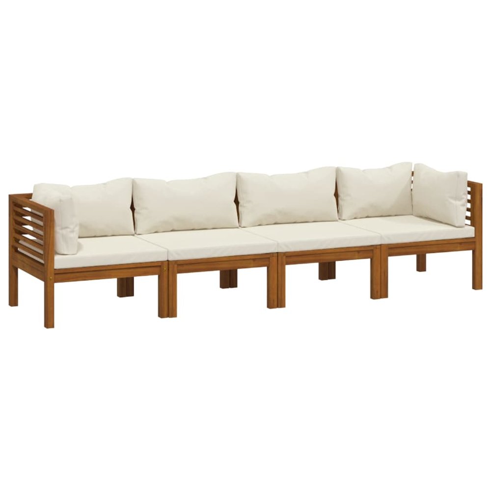 Garden Lounge Set Cream Solid acacia wood with polyester fabric. Picture 2