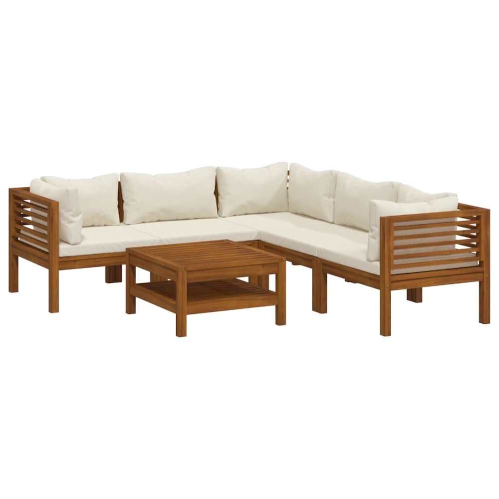 Garden Lounge Set Cream Solid Acacia wood, Polyester Modular. Picture 2