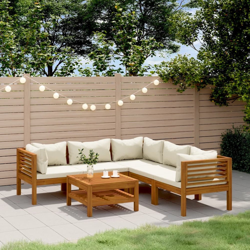 Garden Lounge Set Cream Solid Acacia wood, Polyester Modular. Picture 1