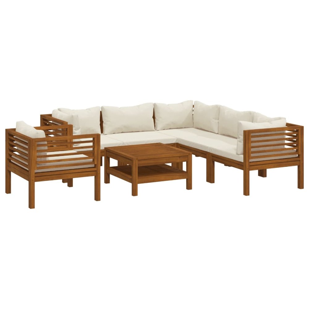 Garden Lounge Set Cream Solid acacia wood, 100% polyester. Picture 2