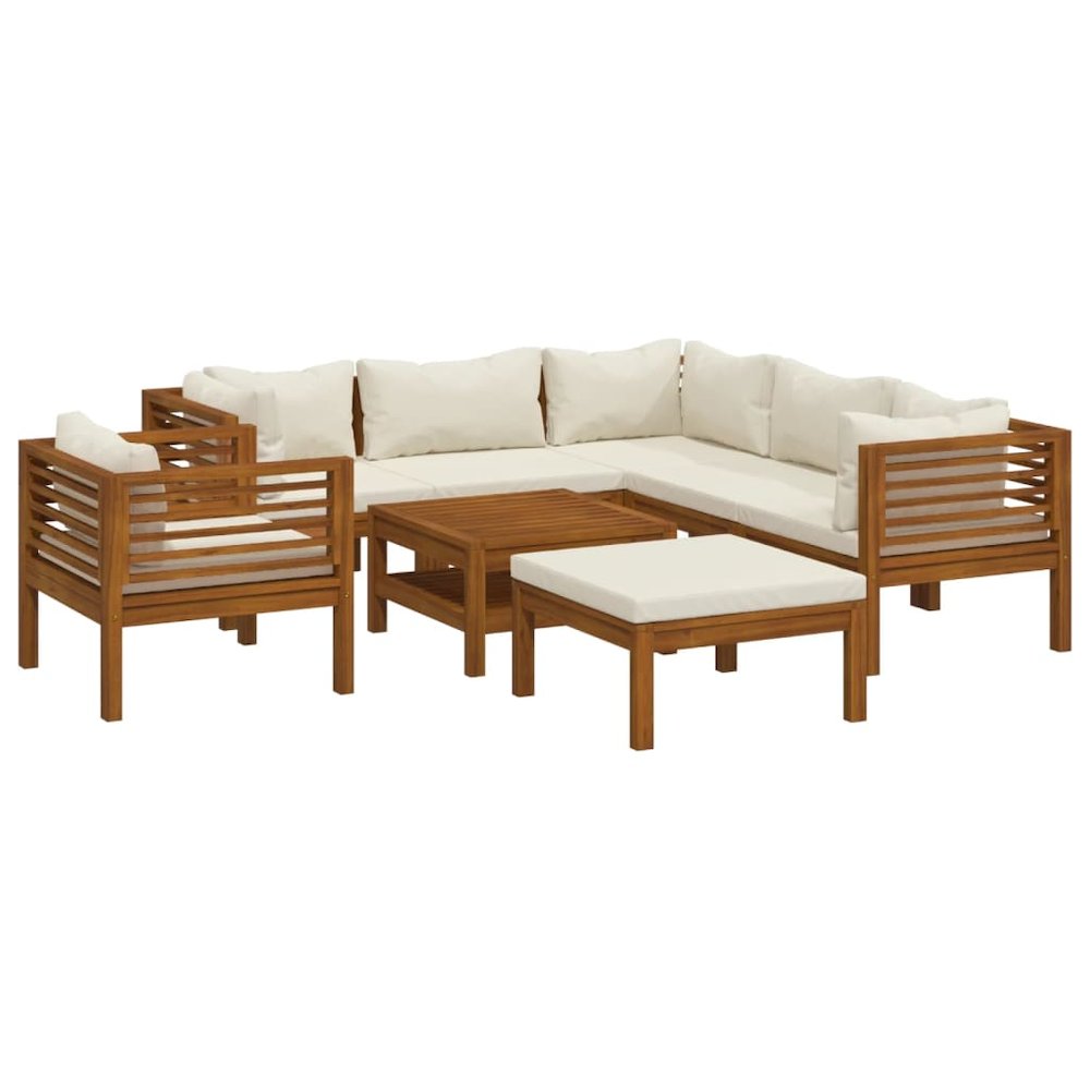 Garden Lounge Set Cream and Acacia wood. Picture 2