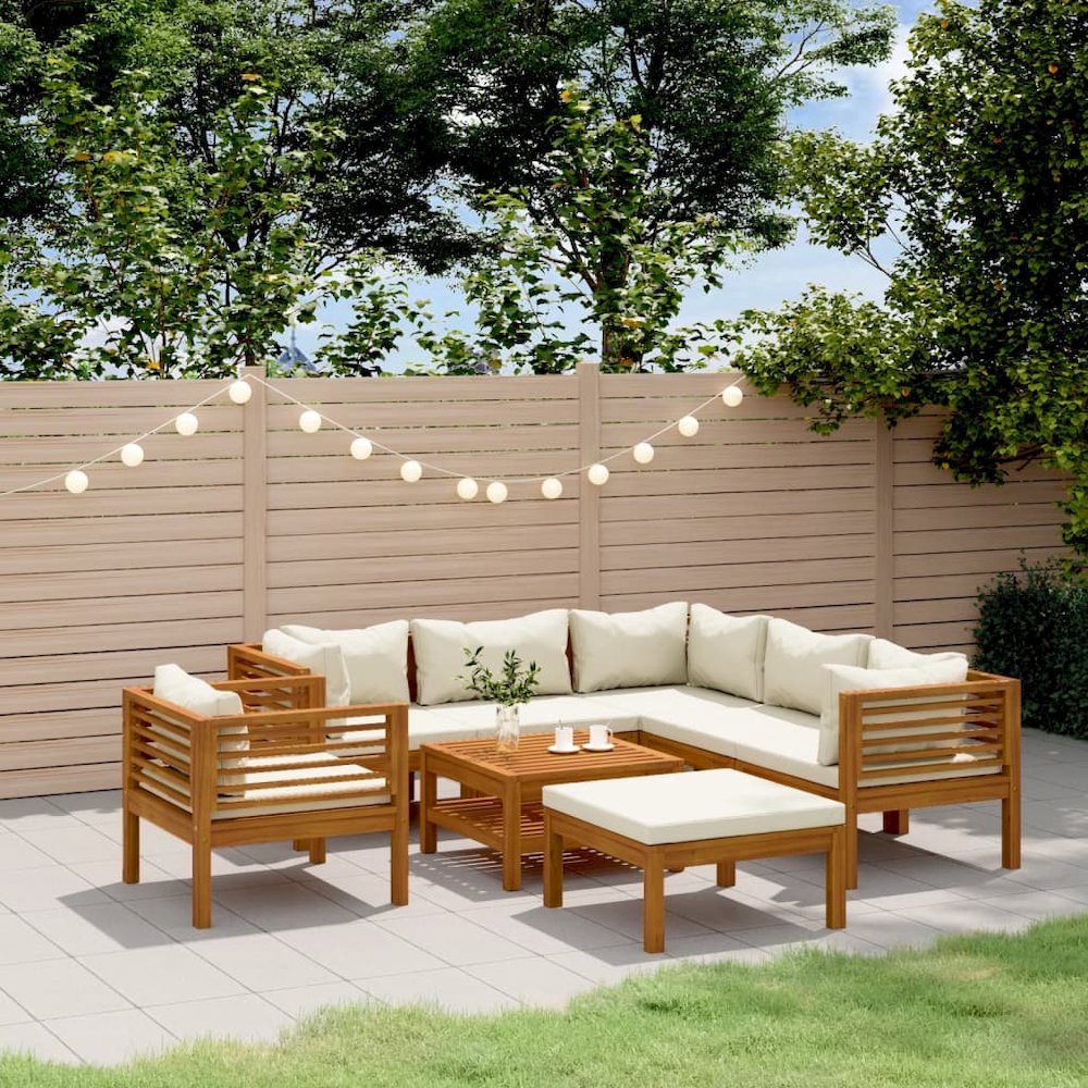 Garden Lounge Set Cream and Acacia wood. Picture 1