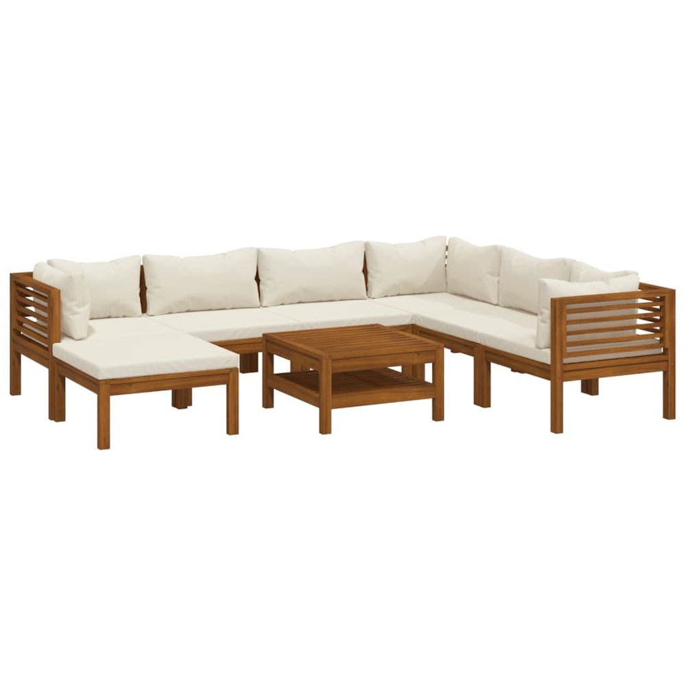 Garden Lounge Set Cream, Natural Wood. Picture 2