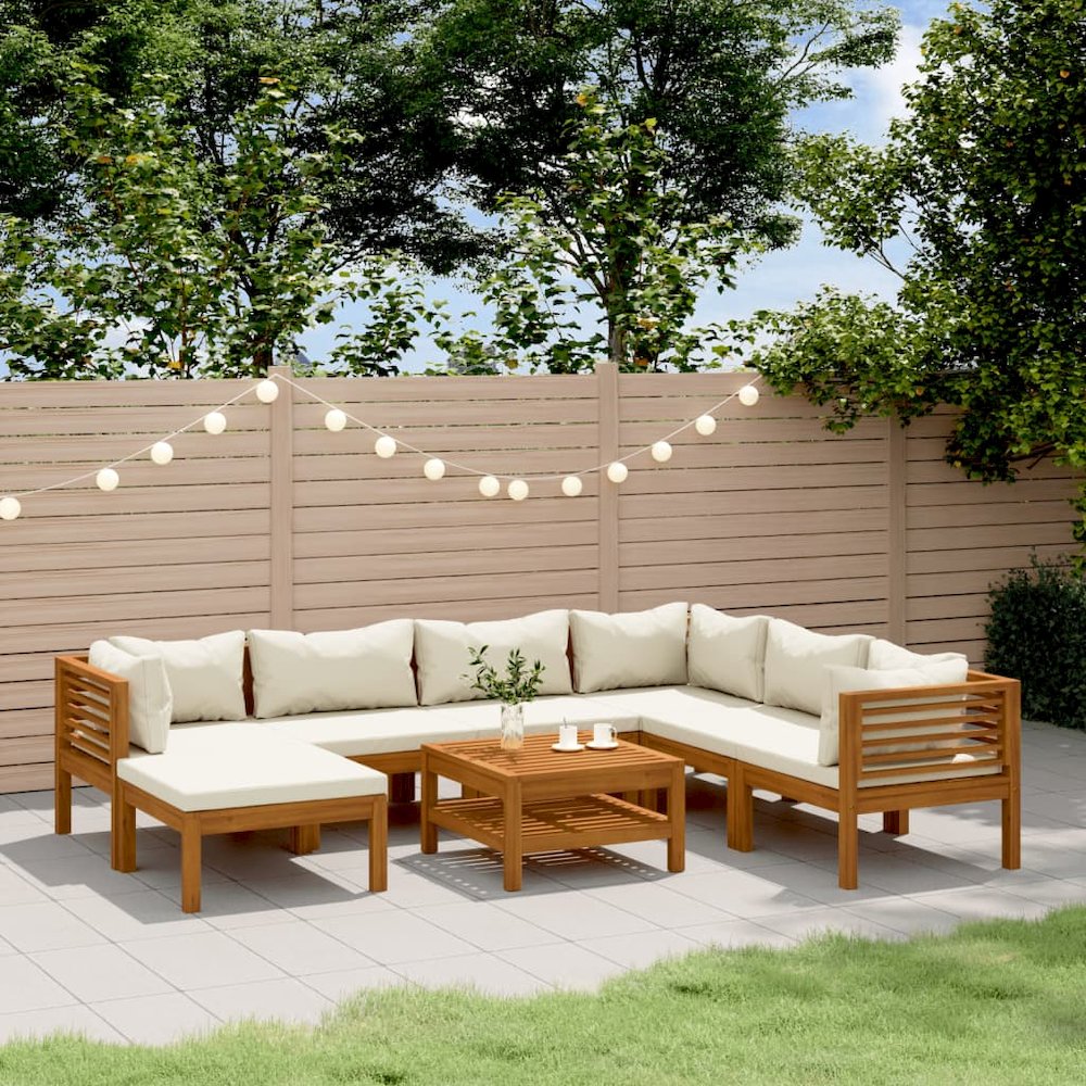 Garden Lounge Set Cream, Natural Wood. Picture 1
