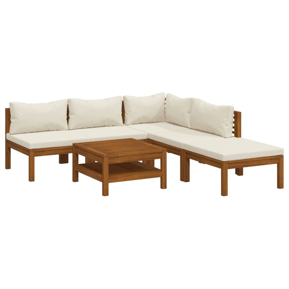 Garden Lounge Set Cream Solid acacia wood 6 Piece Set Modular. Picture 2