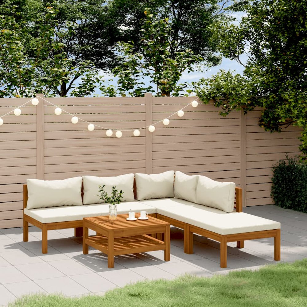 Garden Lounge Set Cream Solid acacia wood 6 Piece Set Modular. Picture 1