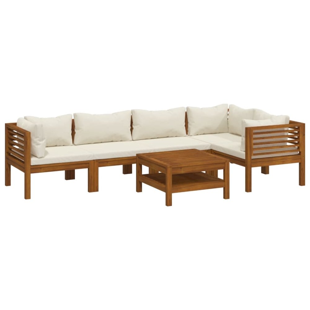 Garden Lounge Set Cream, Acacia wood Solid Acacia wood, fabric. Picture 2
