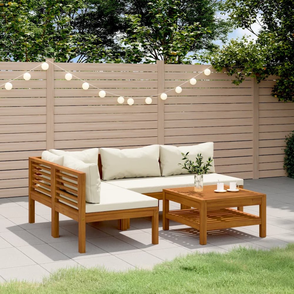 Garden Lounge Set Cream Cushions Solid Acacia Wood with an Oil Finish. Picture 1