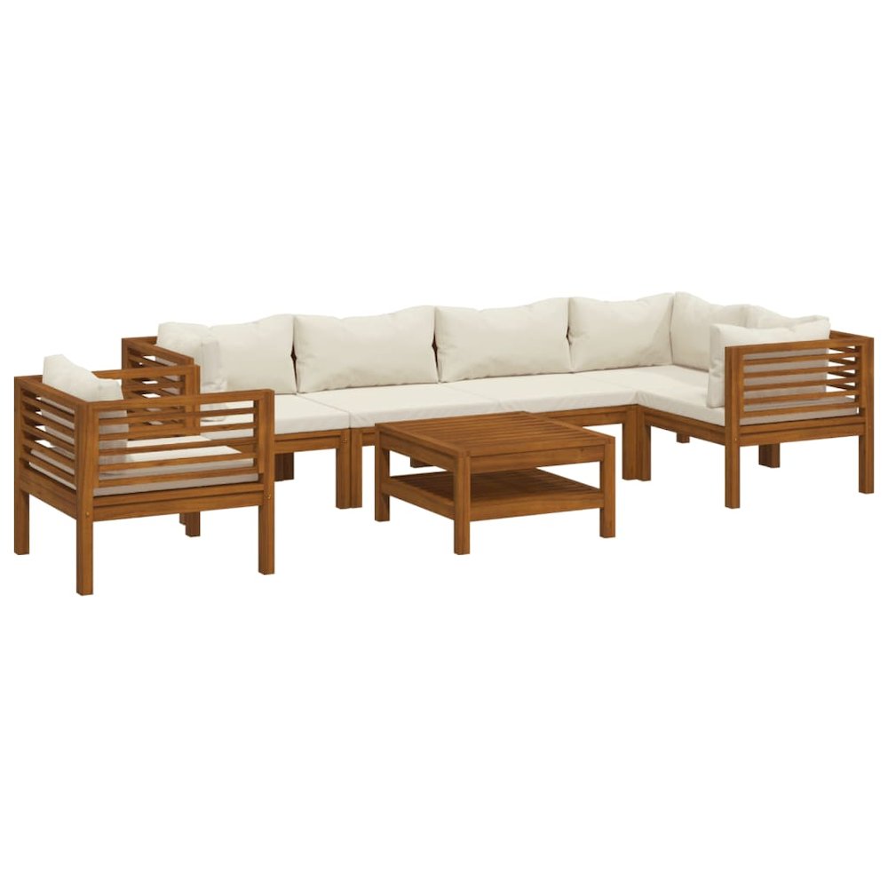 Garden Lounge Set Cream, Natural Wood. Picture 2