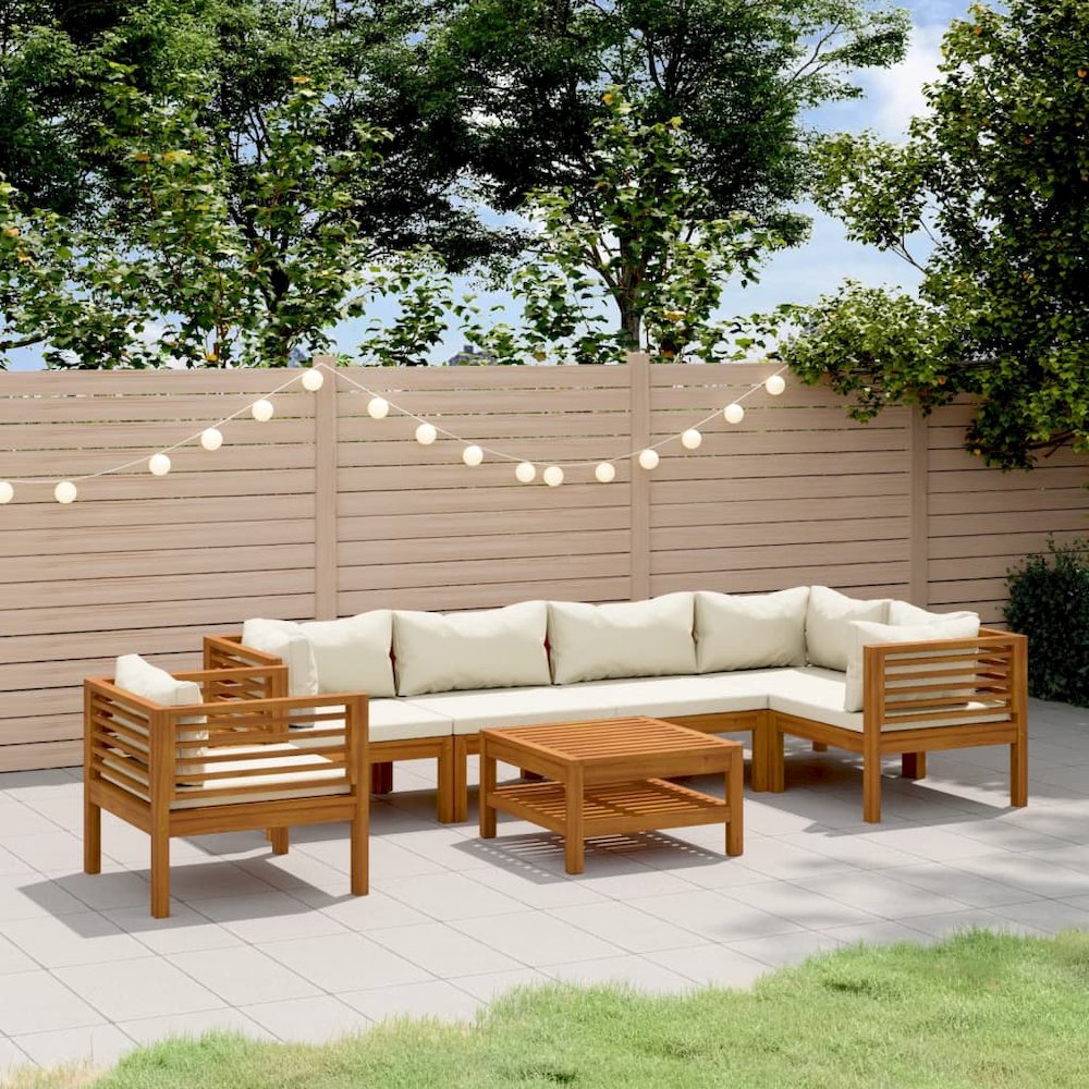 Garden Lounge Set Cream, Natural Wood. Picture 1