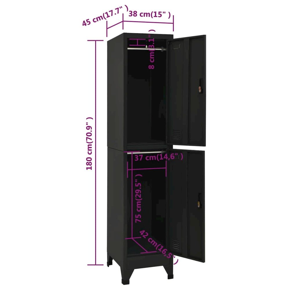 Locker Cabinet Black Steel 70.9 in tall Locker Cabinet. Picture 8