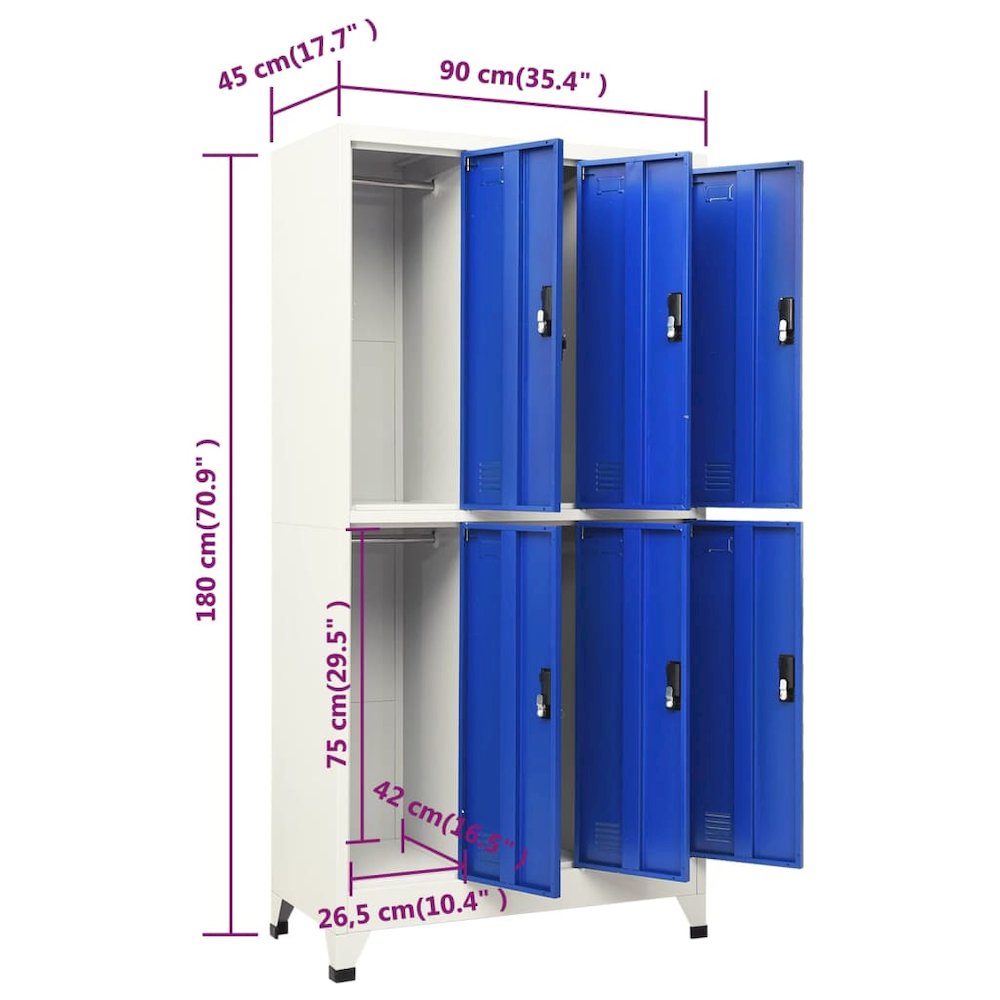 Locker Cabinet Grey and Blue Steel Medium Locker Cabinet. Picture 8