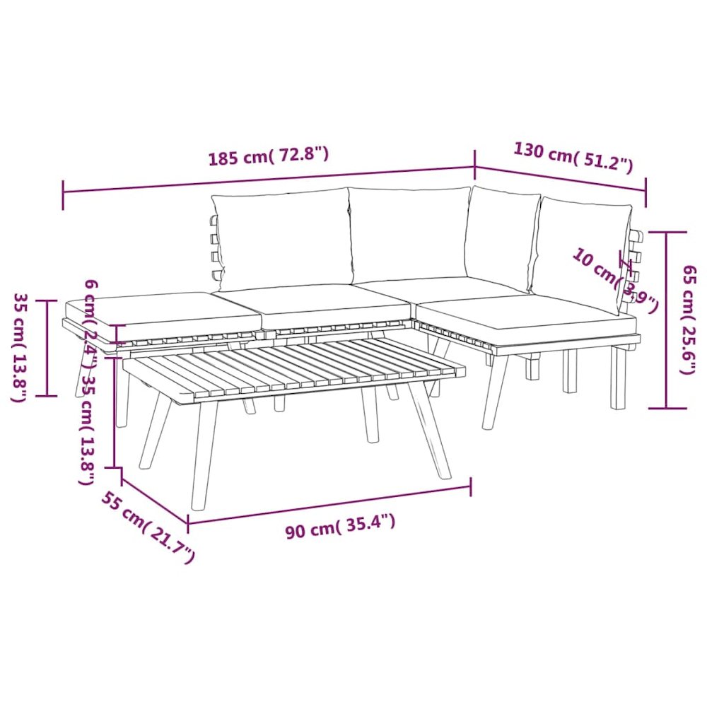 Garden Lounge Set Dark Grey Solid Acacia wood 5-piece set Modular. Picture 8