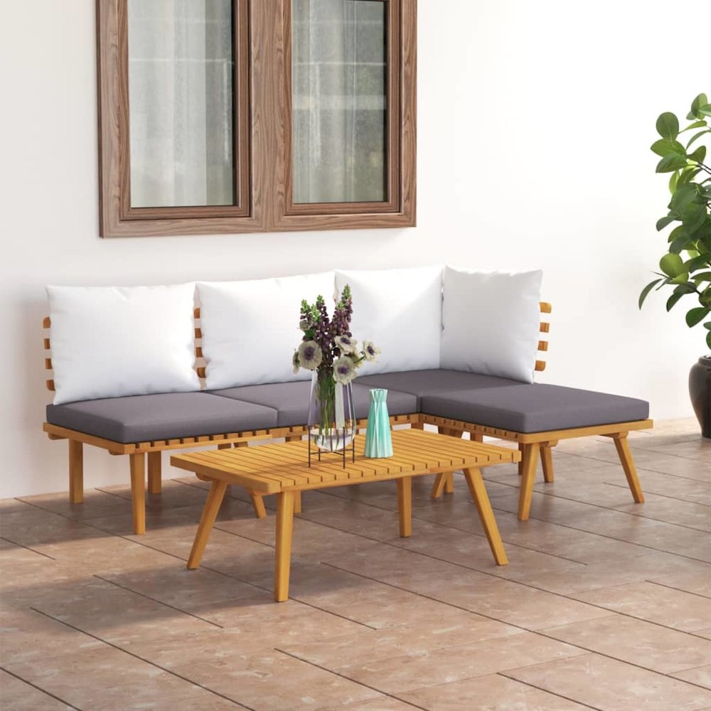 Garden Lounge Set Dark Grey Solid Acacia wood 5-piece set Modular. Picture 1