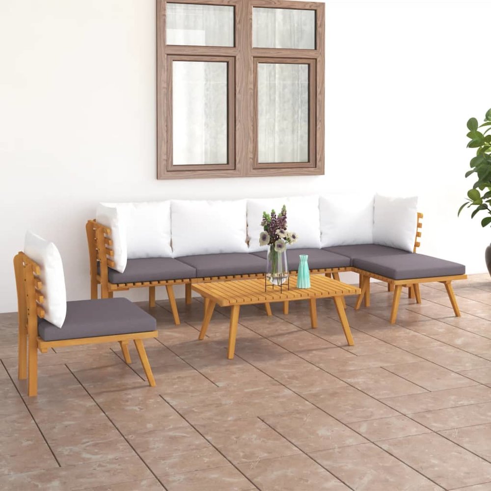 Garden Lounge Set Dark grey Solid acacia wood. Picture 1
