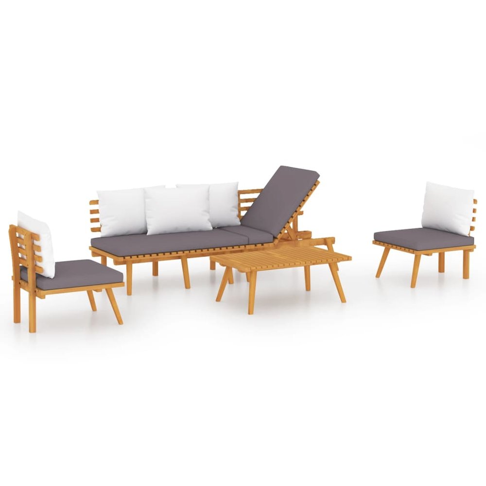 Garden Lounge Set Dark grey Solid acacia wood Medium Modular. Picture 2