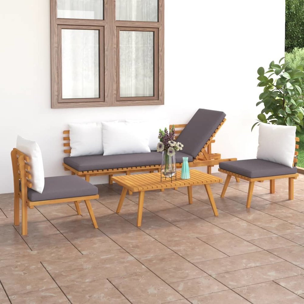 Garden Lounge Set Dark grey Solid acacia wood Medium Modular. Picture 1