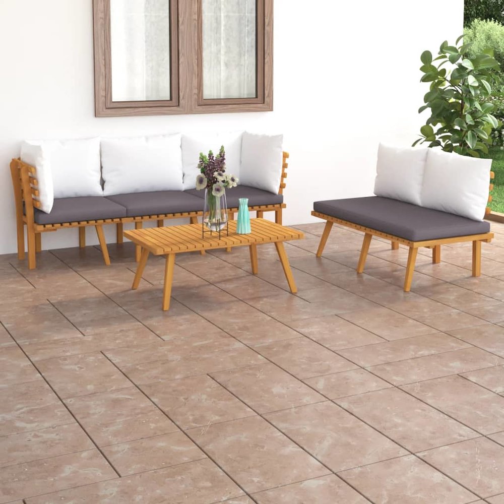 Garden Lounge Set Dark Grey Solid Acacia Wood Modular. Picture 1