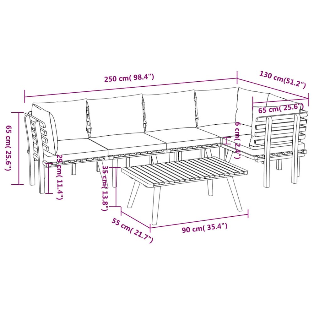 Garden Lounge Set Acacia wood with dark grey and white cushions. Picture 10