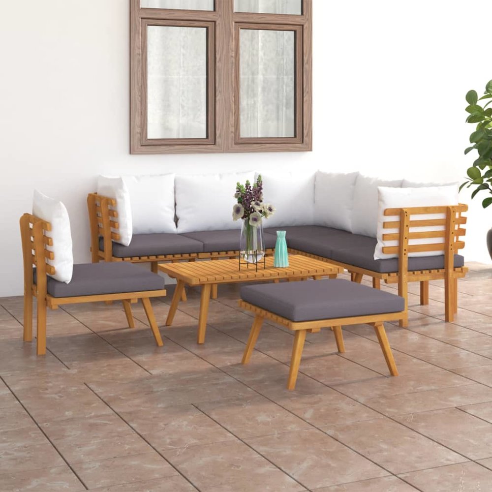Garden Lounge Set Dark Grey, White. Picture 1