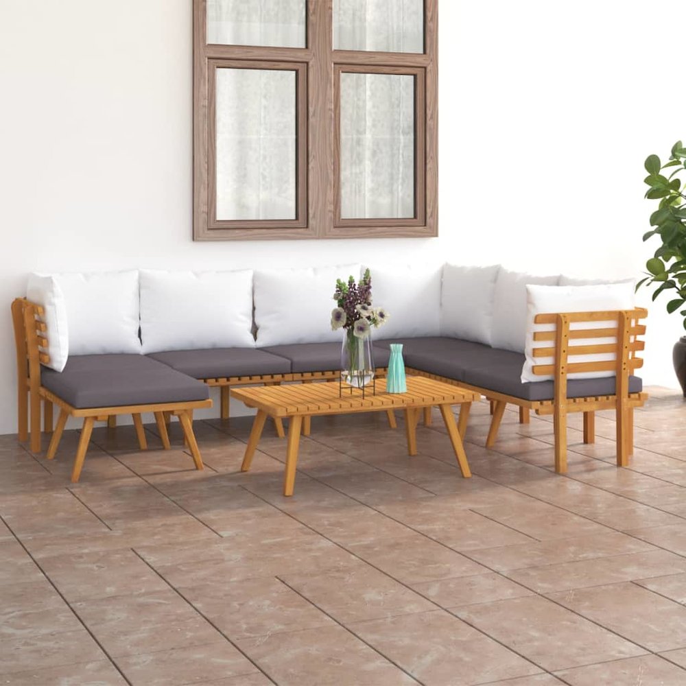 Garden Lounge Set Dark grey, white. Picture 1