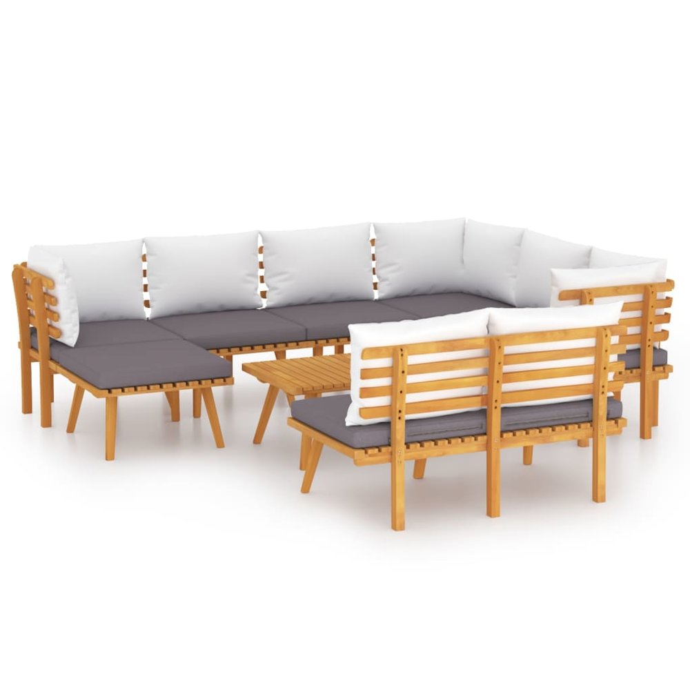 Garden Lounge Set Dark grey, white Solid acacia wood, polyester. Picture 2