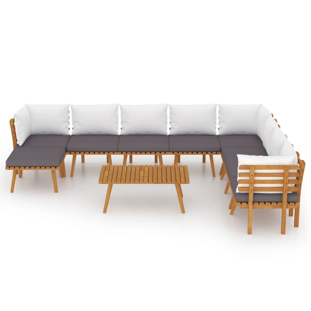 Garden Lounge Set Dark grey, white Solid acacia wood, polyester. Picture 3