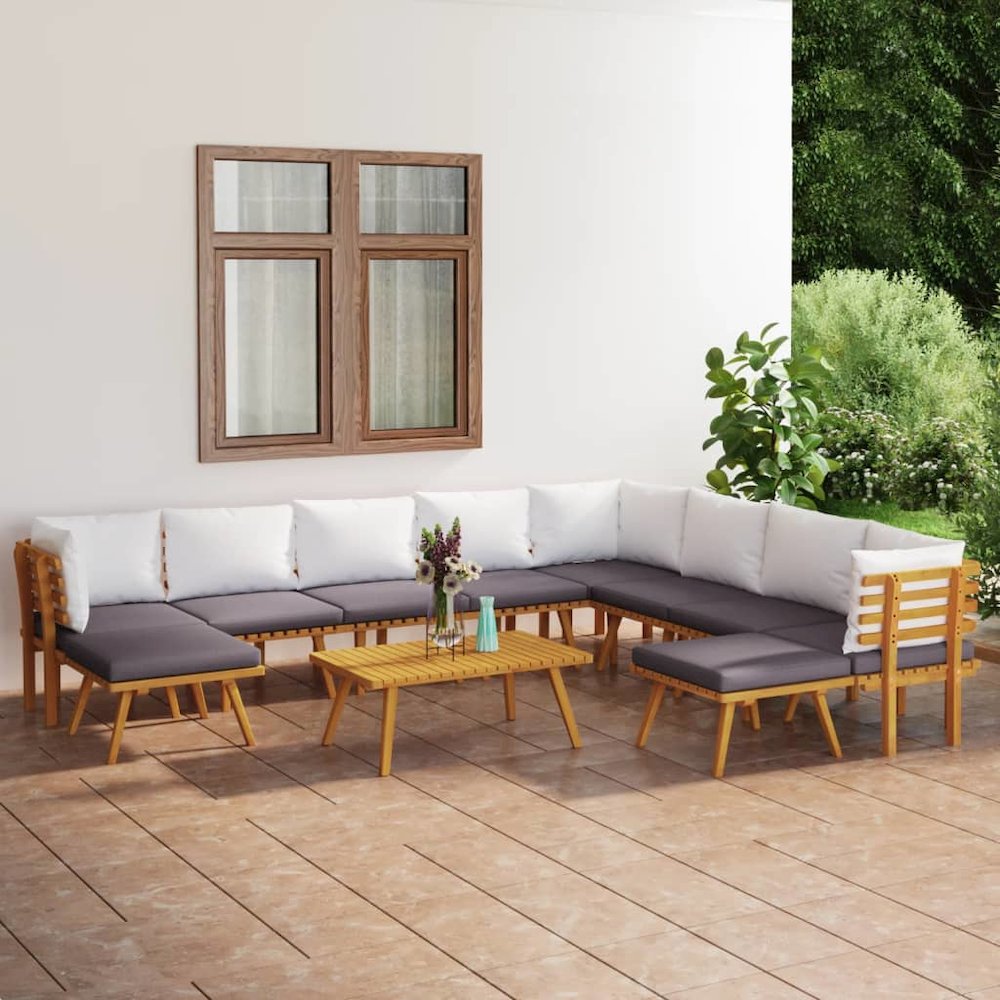 Garden Lounge Set Dark Grey Solid Acacia Wood Large Modular. Picture 1