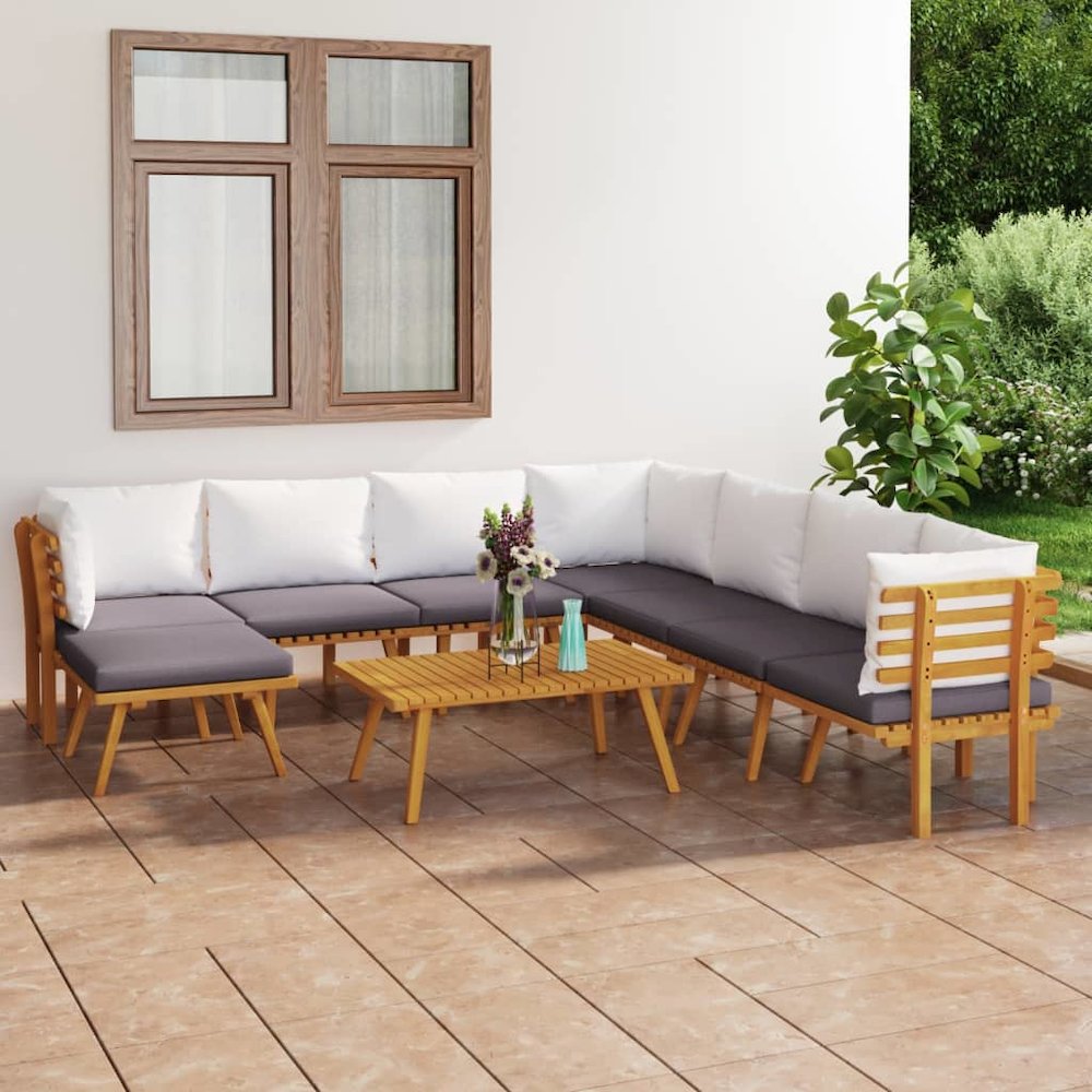Garden Lounge Set Dark grey Solid acacia wood Large Modular. Picture 1