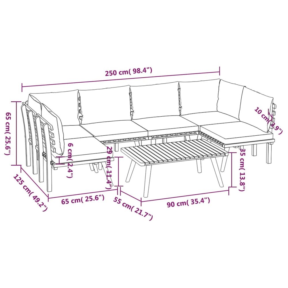 Garden Lounge Set Dark Grey Solid Acacia wood 7 Piece Set Modular. Picture 10