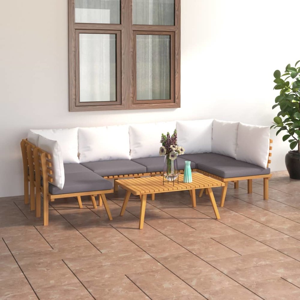 Garden Lounge Set Dark Grey Solid Acacia wood 7 Piece Set Modular. Picture 1
