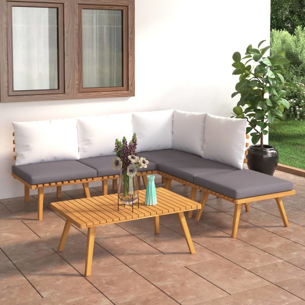 Garden Lounge Set Dark gray Solid acacia wood Large Modular. Picture 1