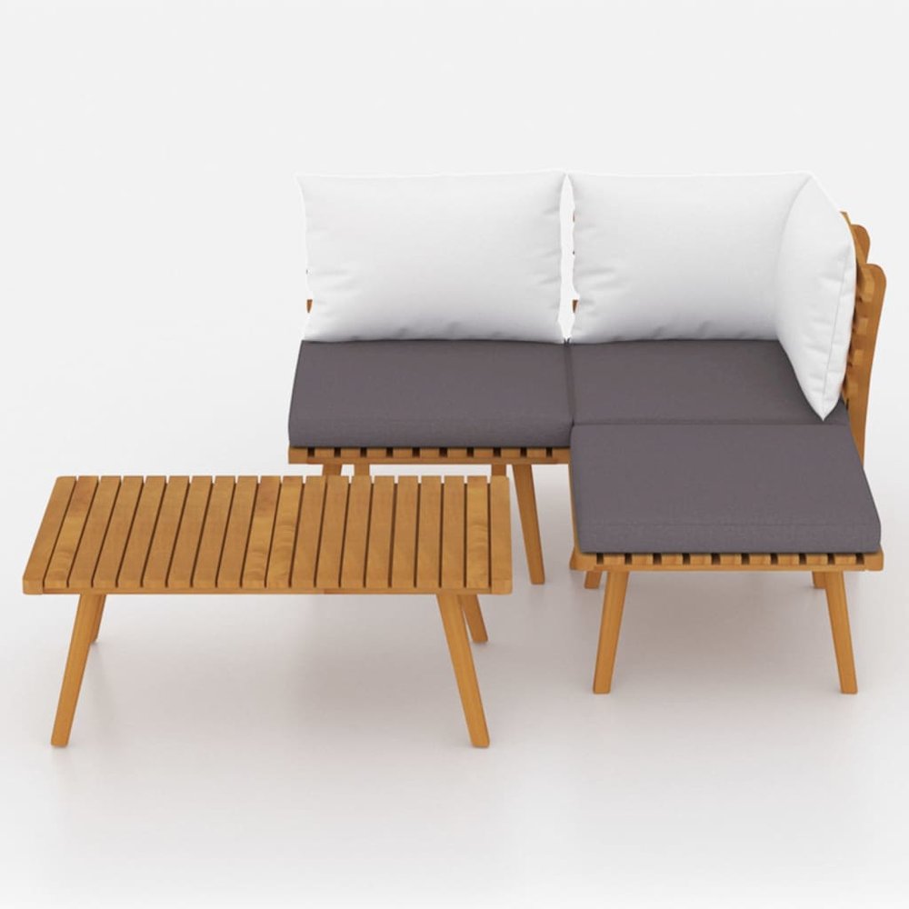 Garden Lounge Set Dark grey, White Solid acacia wood, 100% polyester. Picture 3