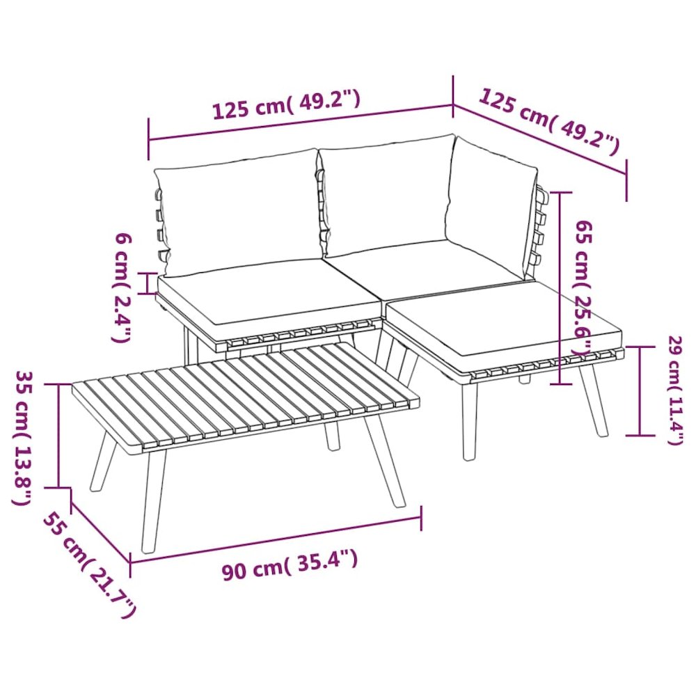 Garden Lounge Set Dark grey, White Solid acacia wood, 100% polyester. Picture 12