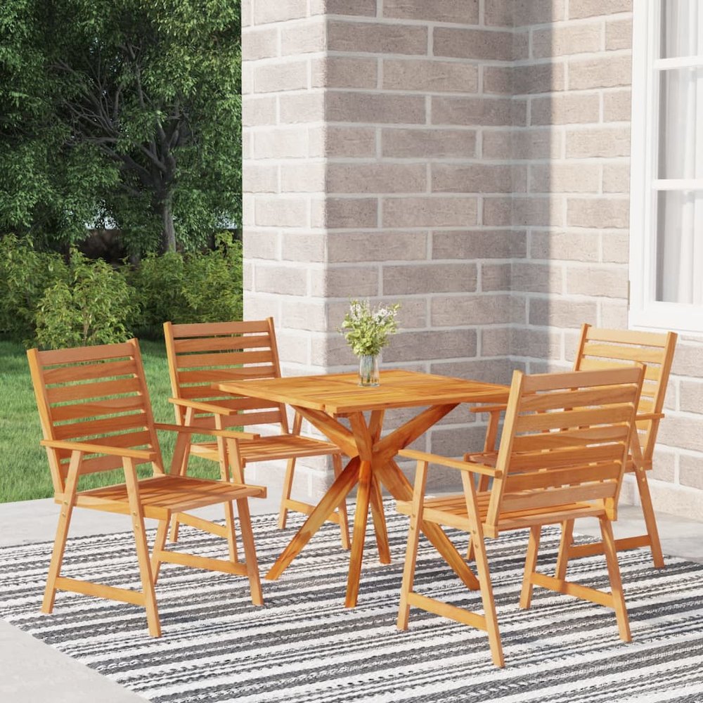 Garden Dining Set Natural wood Solid acacia wood 5 piece set. Picture 1