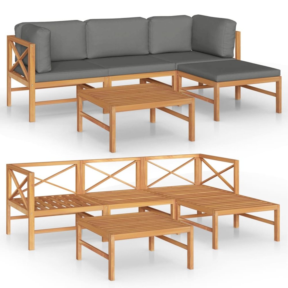 Garden Lounge Set Grey cushions Teak wood, Polyester Medium. Picture 2