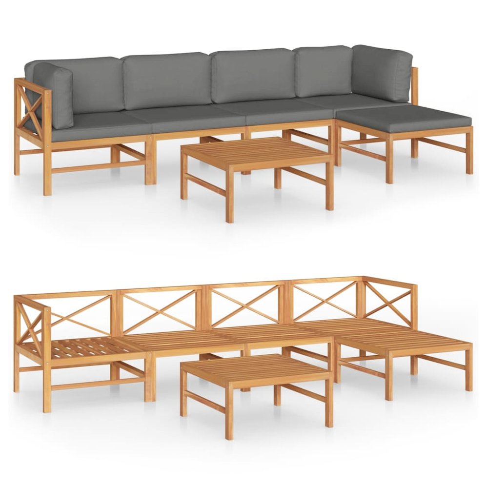Garden Lounge Set Grey and Natural Wood Solid Teak Wood Medium. Picture 2