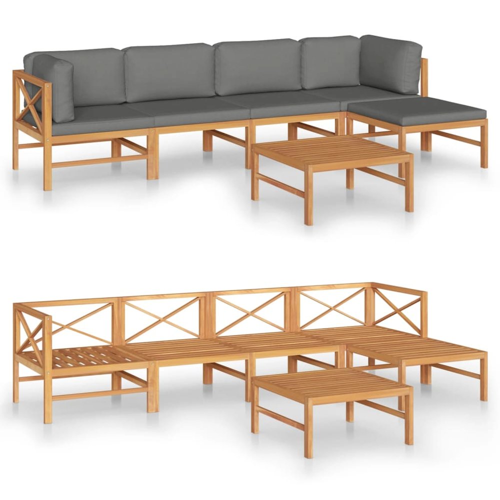Garden Lounge Set Grey Solid Teak Wood 6 Piece Set Durable. Picture 2