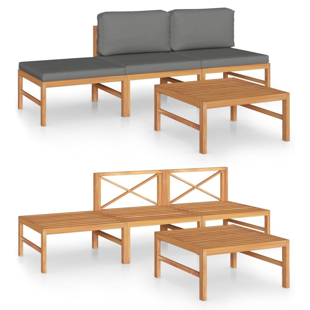 Garden Lounge Set Teak Wood Color, Grey Teak wood, Polyester Medium. Picture 2