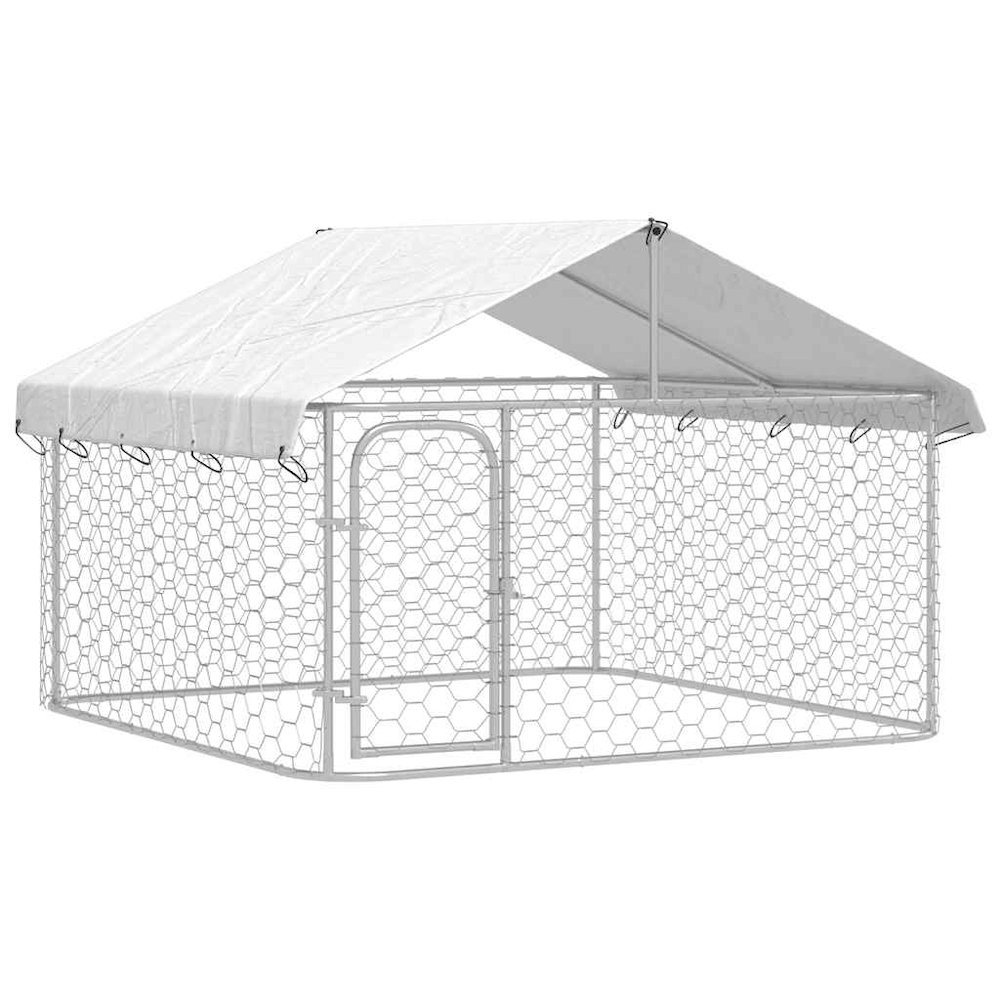 Dog Kennel Silver Galvanized steel, polyethylene Large Dog Kennel. Picture 1