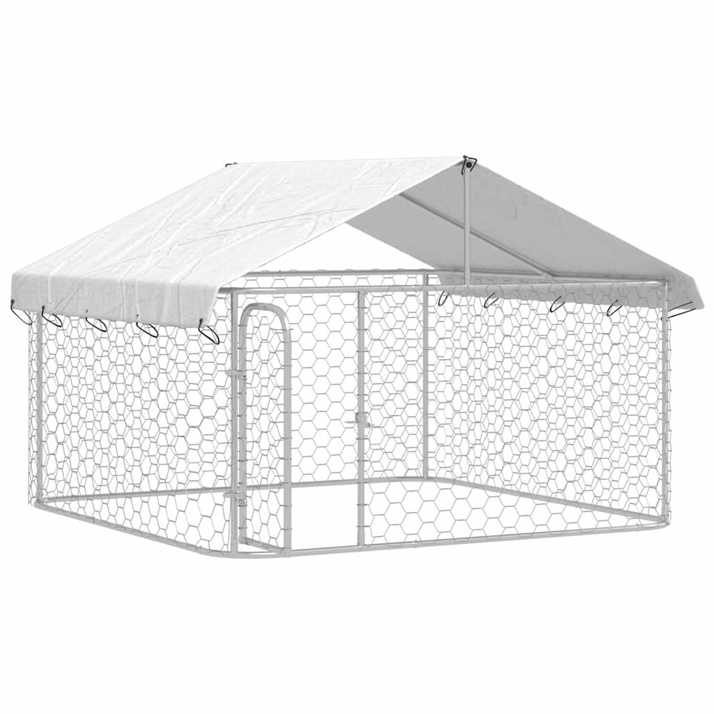 Dog Kennel Silver Galvanized steel, polyethylene Large Dog Kennel. Picture 6