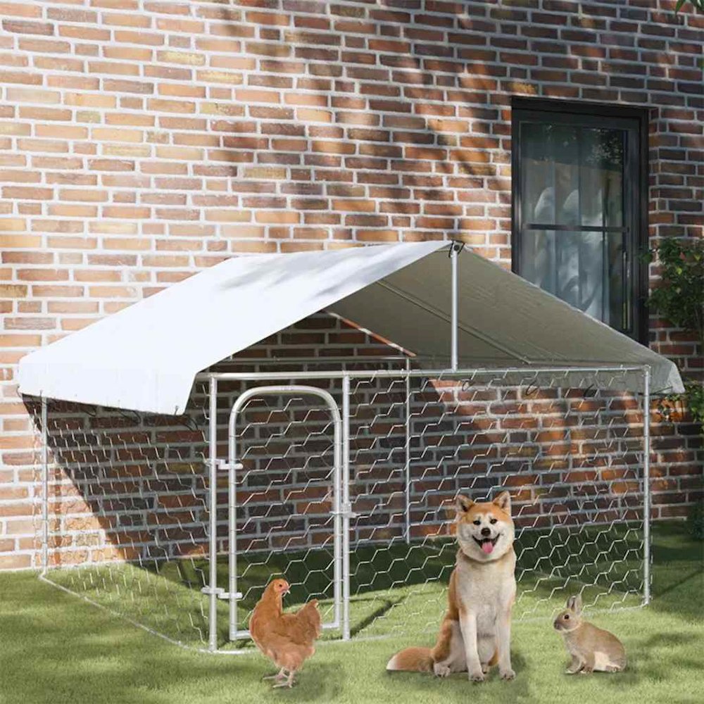 Dog Kennel Silver Galvanized steel, polyethylene Large Dog Kennel. Picture 2