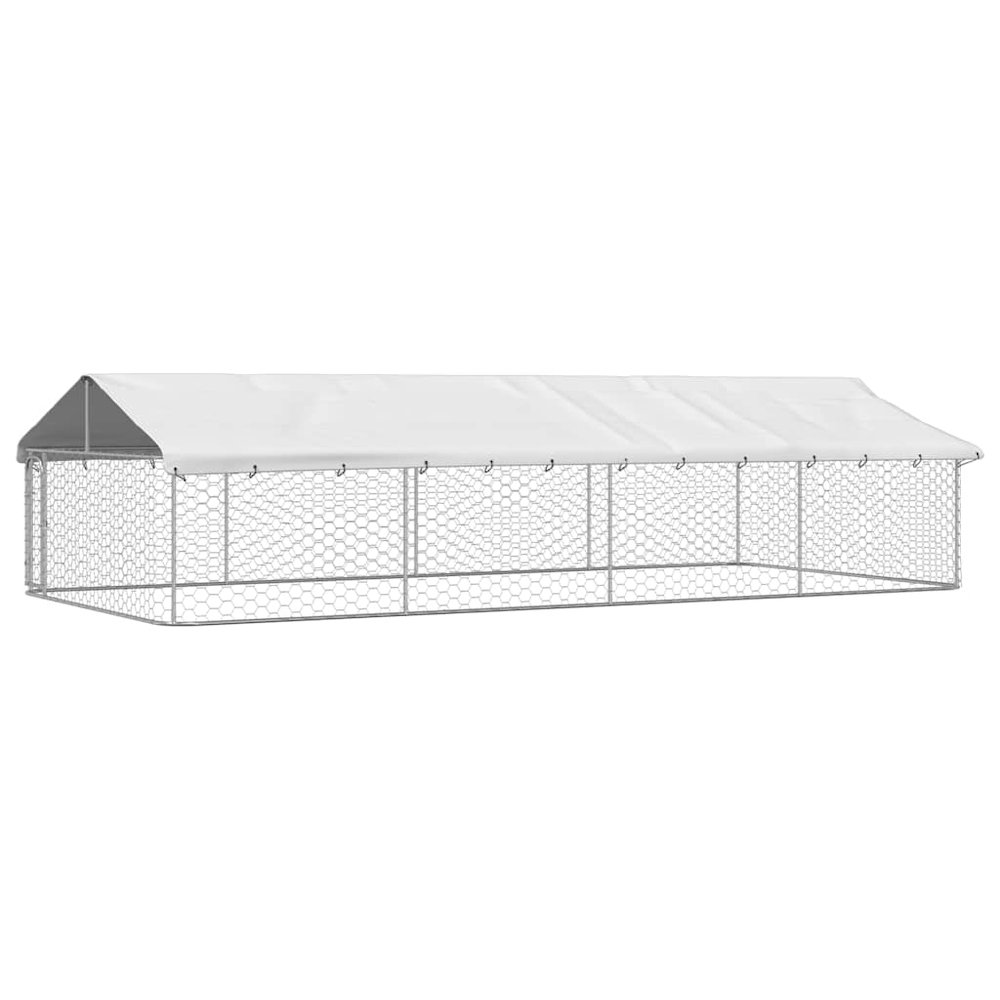 Dog Kennel Silver Galvanized Steel Large Dog Kennel Rectangular. Picture 1