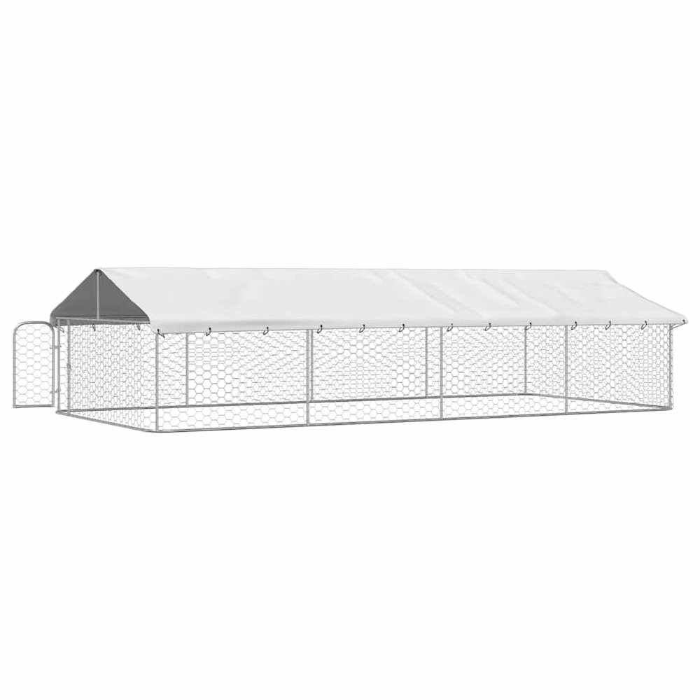 Dog Kennel Silver Galvanized Steel Large Dog Kennel Rectangular. Picture 6