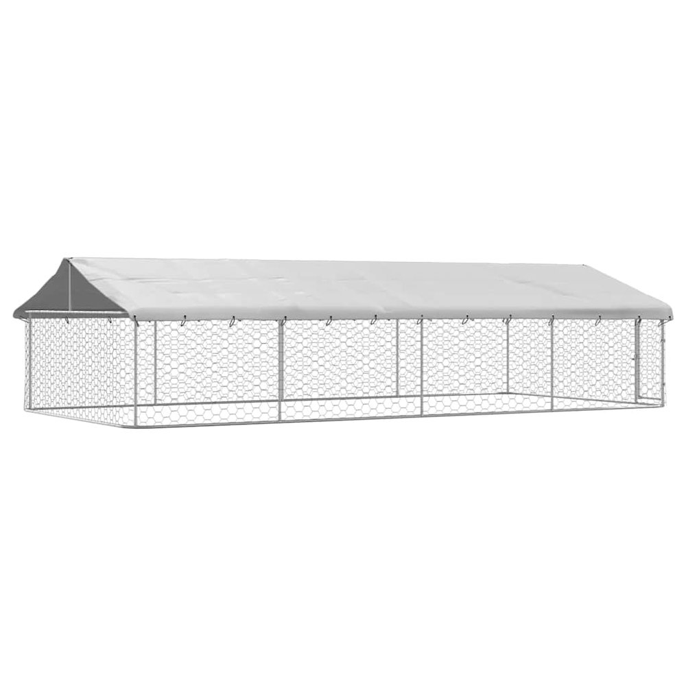 Dog Kennel Silver Galvanized Steel Large Dog Kennel Rectangular. Picture 8