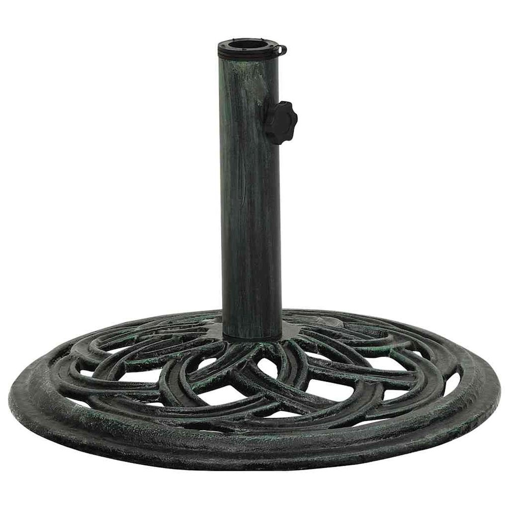 Umbrella Base Green Cast Iron 17.3 in Diameter Floral Inlays. Picture 1