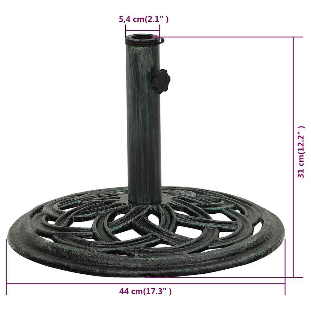 Umbrella Base Green Cast Iron 17.3 in Diameter Floral Inlays. Picture 10