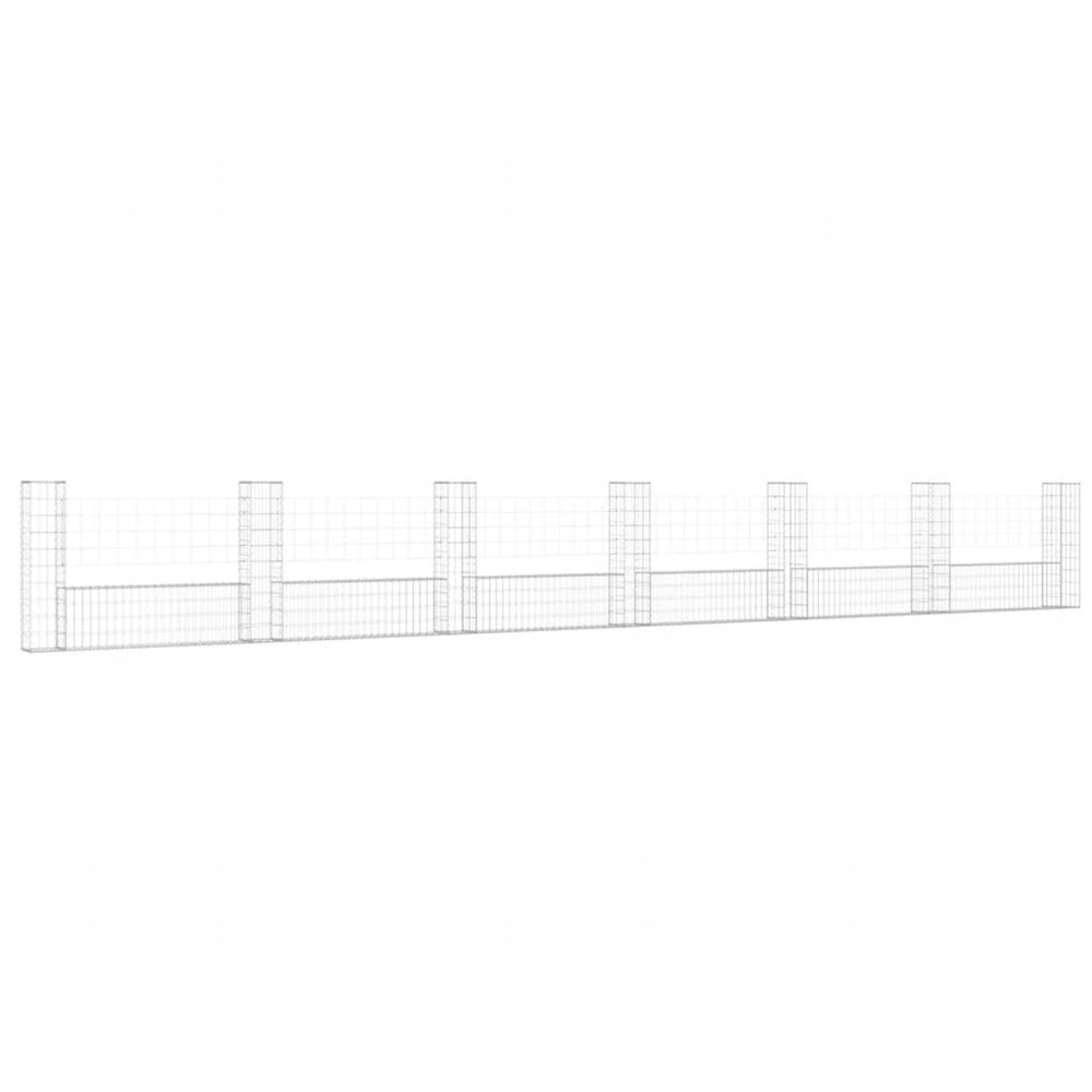 U-shape Gabion Basket with 7 Posts Iron 291.3"x7.9"x39.4". Picture 2